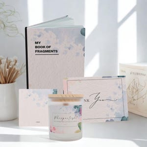 Dankeskarten “FragmentedMuse” – Lavendel Aquarell Kerze, Dankeskarten & Journal Set Emotionales Selbstfürsorgegeschenk für Träumer