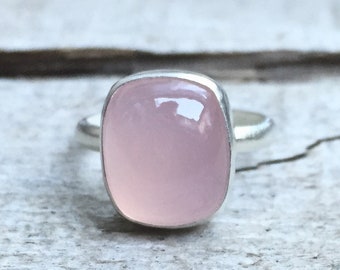 Romantic Light Pink Cushion Cut Birthstone Sterling Silver Ring | Pink Gemstone Ring | Chalcedony Ring | Boho | Gifts for Her