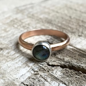 Elegant Romantic Flashy Labradorite Sterling Silver and Rose Gold Filled Ring