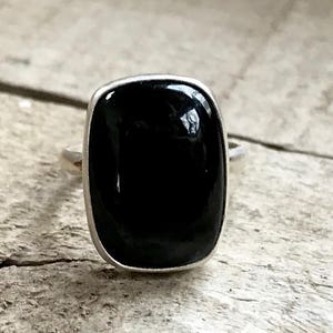 Large Cushion Cut Black Onyx Sterling Silver Ring Onyx Ring Rocker Edgy Gifts for Her Black Gemstone Ring Made to Order image 2