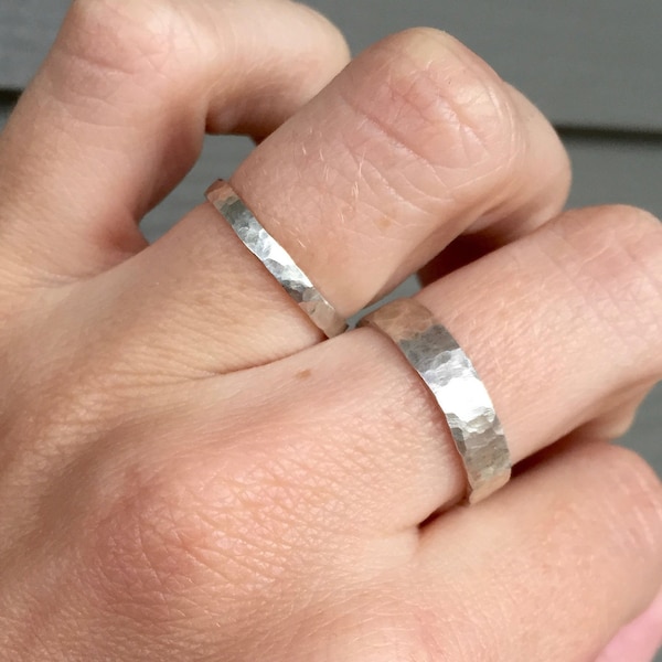 Unisex Minimalist Sterling Silver Hammered Ring Band | Silver Band | Wedding Band | Boho |Rustic Ring | Midi Ring | Engagement Ring