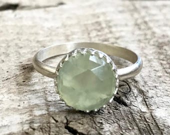 Elegant Apple Green Faceted Prehnite with Crown Setting Sterling Silver Ring | Choose Your Stone | Chalcedony Ring | Moonstone Ring | Gift