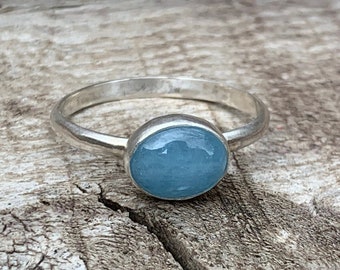 Natural Oval Blue Aquamarine Birthstone Sterling Silver Ring | March Birthstone Ring | Aquamarine Sterling Silver Ring | Solitaire Ring