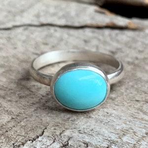 Elegant Dainty Light Blue Turquoise Horizontal Sterling Silver Solitaire Ring | Gifts for Her | December Birthstone | Birthstone Jewelry