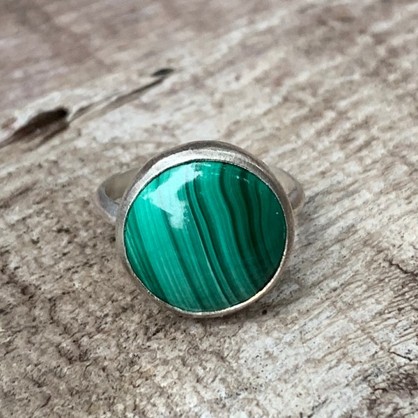 Elegant Bright and Dark Green 15mm Round Malachite Gemstone Ring | Malachite Ring | Boho | Rocker | Green Gemstone Ring | Gifts for Her