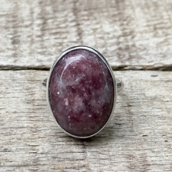 Dark Pink Purple Merlot Colored Oval Lepidolite Lithium Mica Sterling Silver Ring | Cleansing Gemstone | Made to Order | Lepidolite Ring