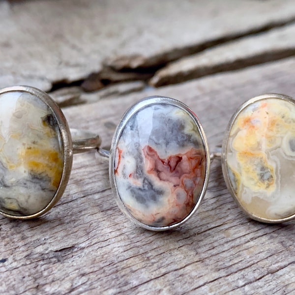 Stunning Oval Crazy Lace Agate Sterling Silver Statement Ring | Agate Ring | Choose Your Stone Ring | Boho | Rocker | Lace Agate Ring