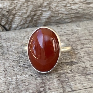 Elegant Blood Red Orange Large Oval Carnelian Sterling Silver Ring | Carnelian Ring | Horizontal Setting | Horoscope Jewelry | Gifts for Her