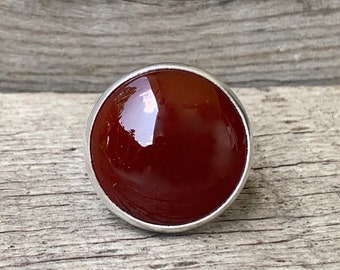 Elegant Stunning Round Blood Red Orange Carnelian Sterling Silver Ring | July Birthstone Ring | Carnelian Ring | Boho | Rocker