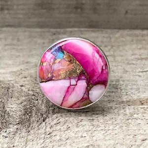 20mm Round Dahlia Purple Copper Turquoise Sterling Silver Ring | Southwest Style | One of a Kind | Birthstone Ring | Boho Jewelry