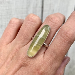 Soft Yellow Striped Cushion Cut Fluorite Gemstone Sterling Silver Ring Size 9.5 | Yellow Stone Ring | Banded Fluorite Ring | Boho