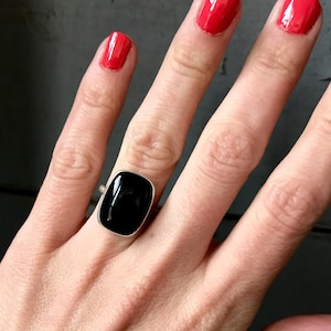 Large Cushion Cut Black Onyx Sterling Silver Ring Onyx Ring Rocker Edgy Gifts for Her Black Gemstone Ring Made to Order image 1