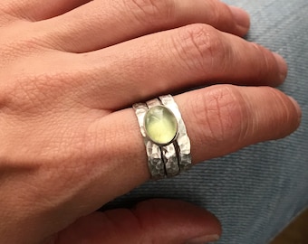 Three Stacked Sterling Silver Ring | Choose Your Size | Chalcedony Prehnite Moonstone or Howlite Turquoise Ring | Engagement Ring | Boho