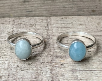 Natural Oval Blue Aquamarine Birthstone Sterling Silver Ring | March Birthstone Ring | Blue Stone Ring | Solitaire Ring | Gifts for Her