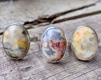 Stunning Oval Crazy Lace Agate Sterling Silver Statement Ring | Agate Ring | Choose Your Stone Ring | Boho | Rocker | Lace Agate Ring