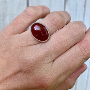 Elegant Blood Red Orange Large Oval Carnelian Sterling Silver Ring | Carnelian Ring | Horizontal Setting | Horoscope Jewelry | Gifts for Her