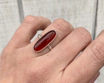 Elegant Oval Blood Red Carnelian Sterling Silver Ring | Carnelian Ring | July Birthstone Ring | Red Stone Ring | Boho | Gifts for Her