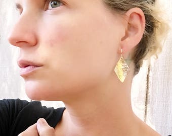 Hammered Diamond Brass Small Dangle Drop Gold Earrings | Gold Earrings | Statement Earring | Boho | Gifts for Her | Geometric Earrings