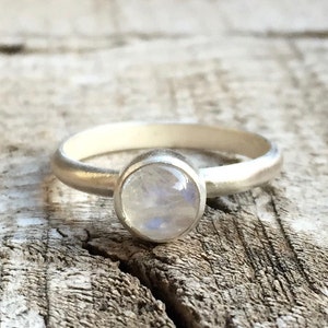 Dainty Elegant 6mm Round Moonstone Sterling Silver Solitaire Ring | Birthstone Ring | White Stone Ring | Engagement Ring | Gifts for Her