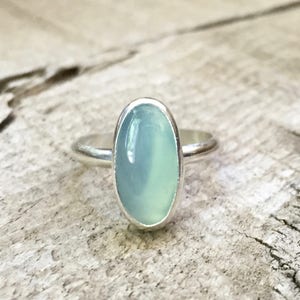 Minimalist Elegant Light Blue Oval Chalcedony Ring in Sterling Silver | Chalcedony Ring | Gifts for Her | Astrological Ring |  Boho