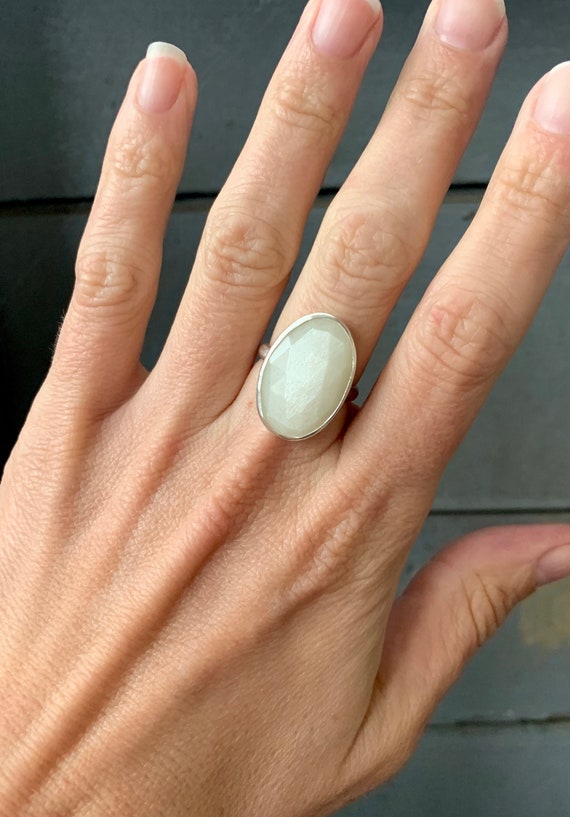 ヴィンテージ！ Sterling Silver Oval リング Flat Oval Ring, Sterling Silver Genuine Mother of Pearl