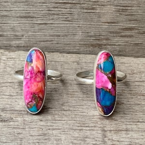 Elegant Oval Pink Dahlia Copper Turquoise Sterling Silver Ring | Made to Order Ring | Silver Ring | Turquoise Ring | December Birthstone