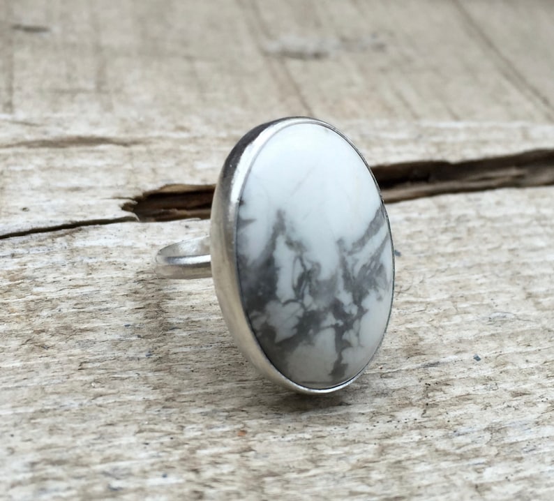 Large White Grey Oval Howlite Turquoise Boho Rocker Chic Sterling ...