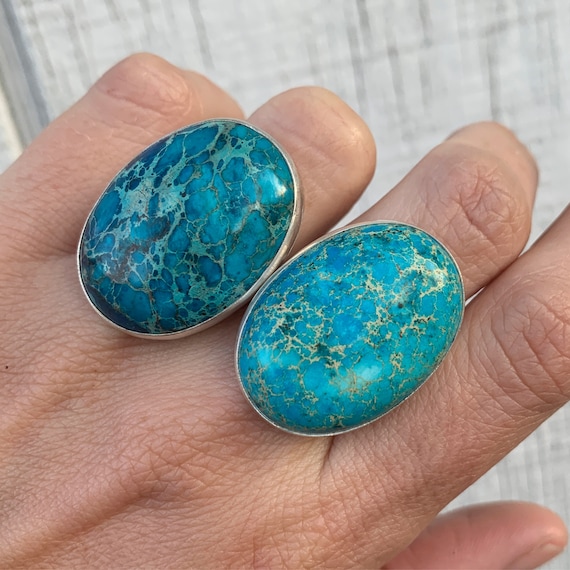 Buy Bright Large Oval Blue Ocean Jasper Sterling Silver Statement Ring Beachy Ocean Jasper Ring Mermaid Jewelry Online in India Etsy