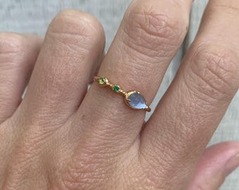 14 Karat Gold Plated Mother of Pearl and Crystal Gemstone Vintage Ring | Dainty Ring | Engagement Ring | Vintage Ring | Solitaire Ring