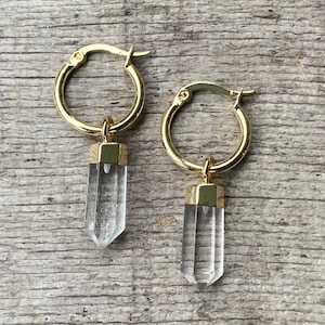 Clear Quartz Crystal Point Earrings with Gold Hoops | Edgy Gold Hoop Earrings | Boho Earrings | Statement Earrings | Stone Earrings