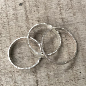 Unisex Minimalist Sterling Silver Hammered Ring Band Silver Band Wedding Band Boho Rustic Ring Midi Ring Engagement Ring image 6