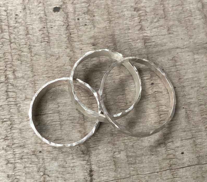 Unisex Minimalist Sterling Silver Hammered Ring Band Silver Band Wedding Band Boho Rustic Ring Midi Ring Engagement Ring image 6