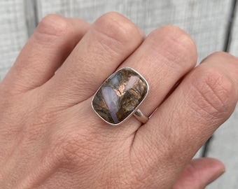 Cushion Cut Pink Opal Bronze Copper Sterling Silver Ring | Rectangle Pink Stone Ring | Boho | Opal Ring | October Birthstone