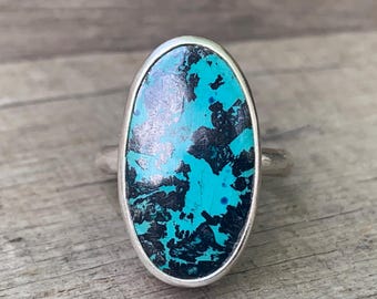 Rare One of a Kind Chrysocolla Sterling Silver Ring | Size 9-10 | Blue Stone Ring | Hematite Ring |