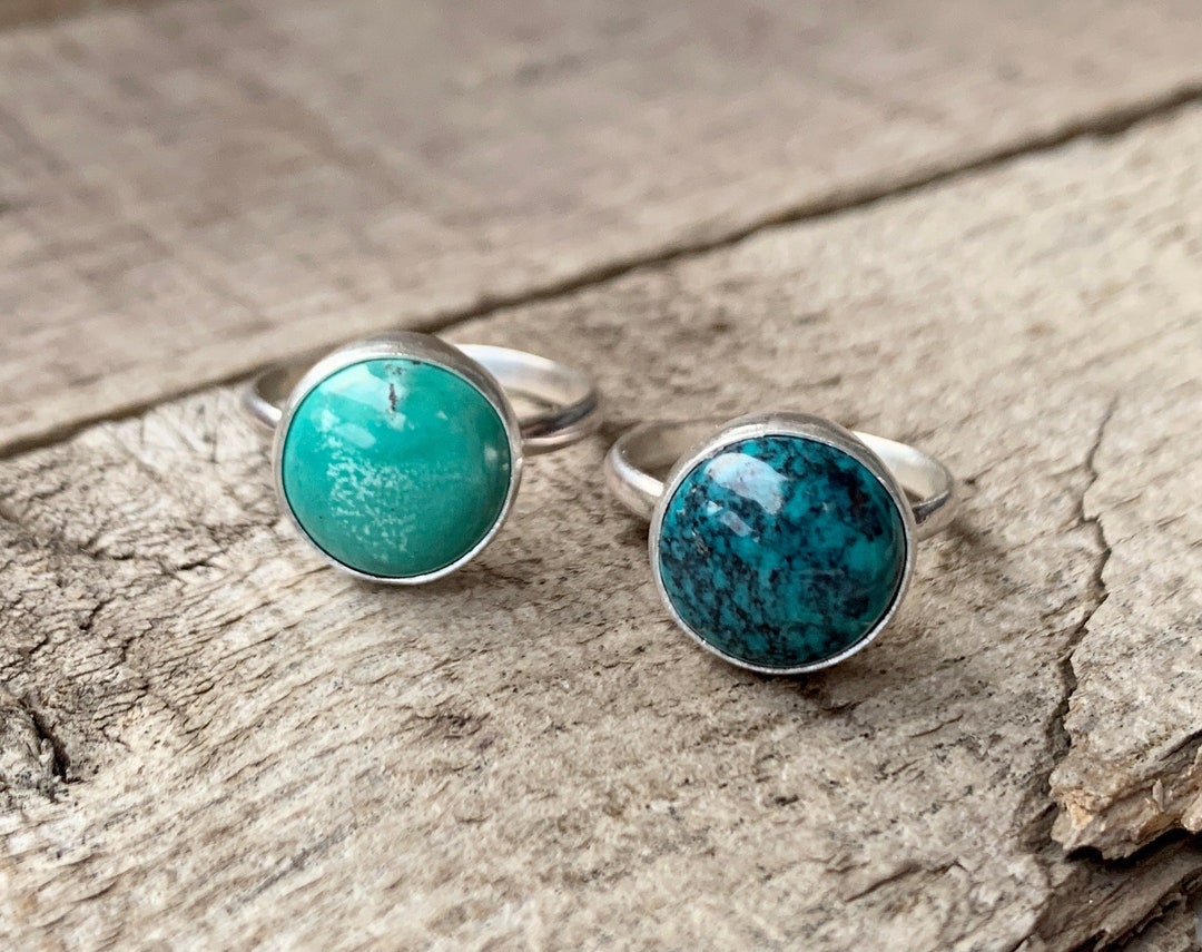 Minimalist Round Natural Tibetan Turquoise Sterling Silver - Etsy