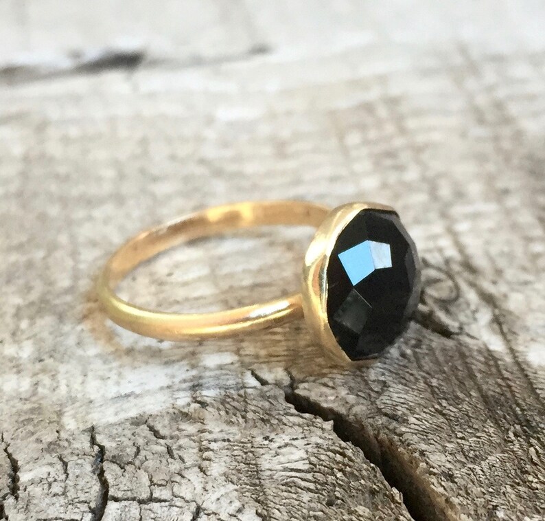 Elegant Cube Cut Geometric Black Onyx 14 Karat Gold Ring Onyx Gold Ring Labradorite Ring Carnelian Ring Lapis Ring Gold Ring image 3