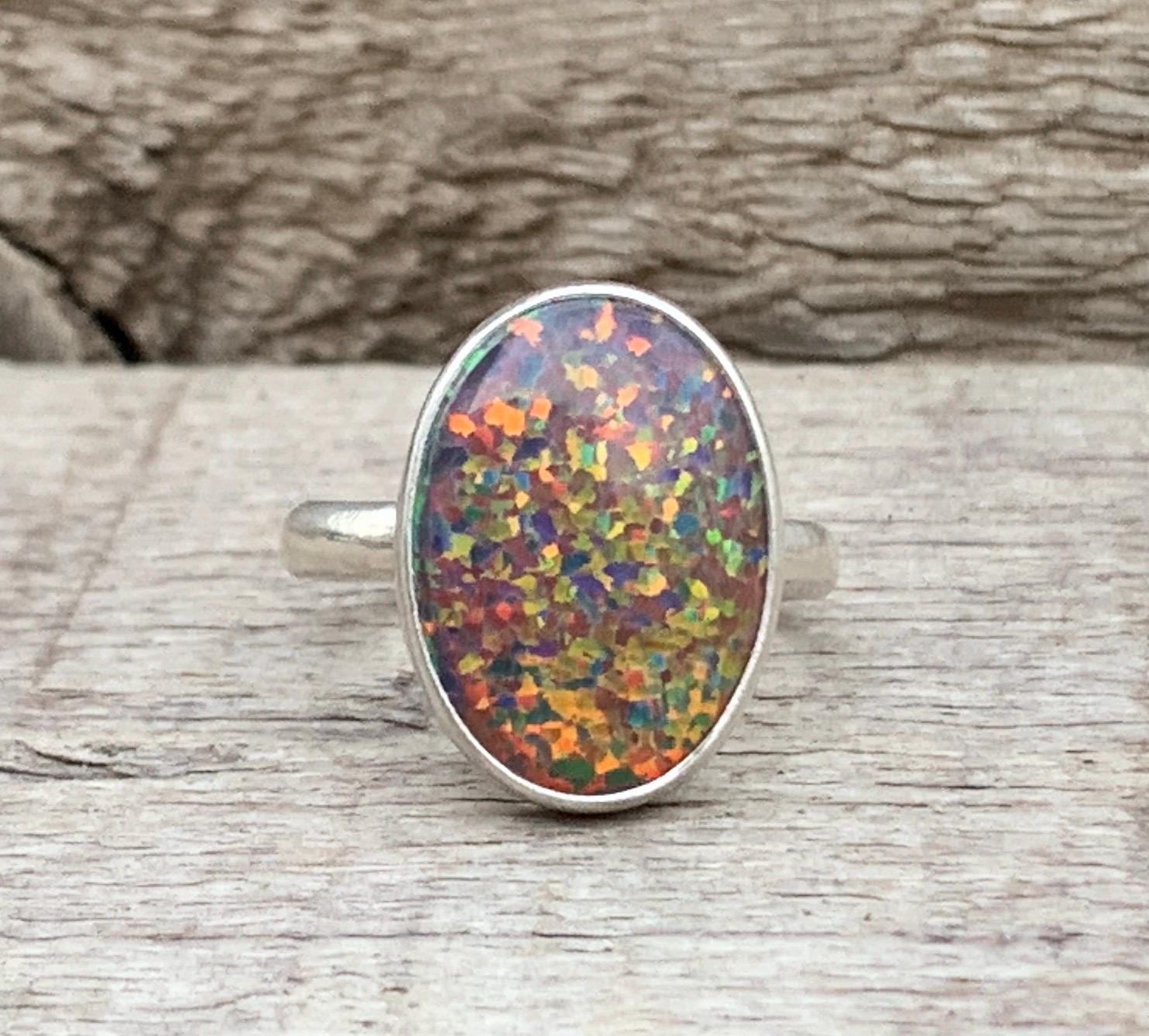 Sparkly Light Turquoise Simulated Opal Sterling Silver Ring