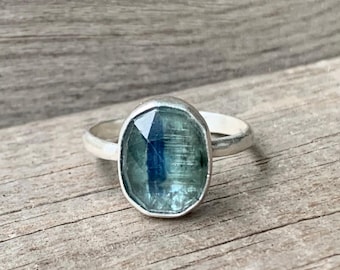 Elegant Faceted Blue Kyanite Sterling Silver Ring Size 6-7 | Blue Crystal Ring | Boho | Blue Stone Ring | Cleansing Stone Ring