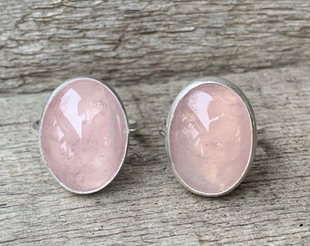 Elegant Romantic Pink Oval Rose Quartz Sterling Silver Ring | Rose Quartz Ring | Boho | Gifts for Her | Valentine's Day | Love Ring