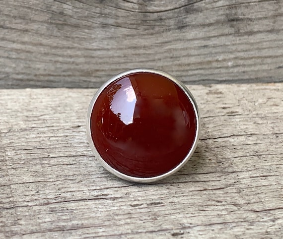 Elegant Stunning Round Blood Red Orange Carnelian Sterling Silver Ring  July Birthstone Ring Carnelian Ring Boho Rocker