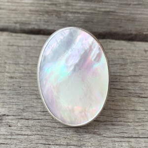 Boho Chic White Oval Mother of Pearl Ring in Sterling Silver Mermaid Jewelry Boho Shell Ring June Birthstone White Stone Ring image 7