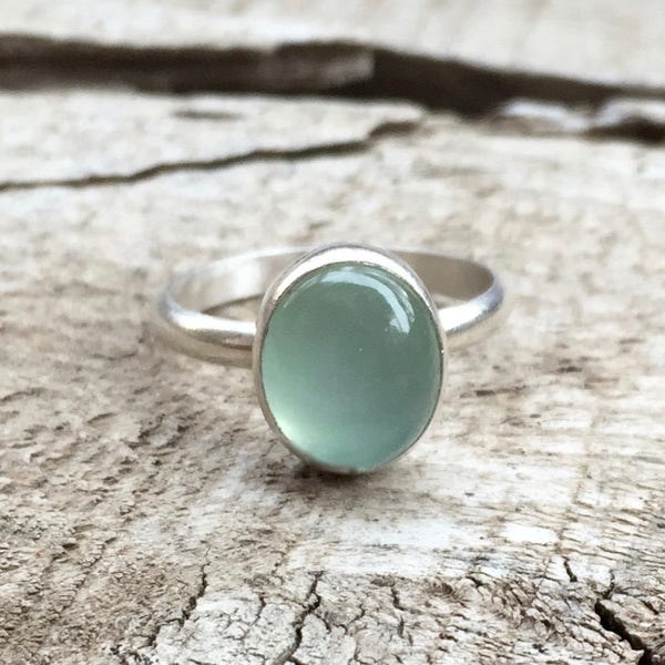 Soft Elegant Romantic Pink or Aqua Blue Oval Chalcedony Sterling Silver Ring | Pink Chalcedony Ring | Blue Chalcedony Ring | Solitaire Ring