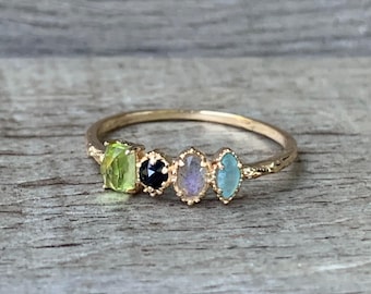 14 Karat Gold Plated Peridot Agate Labradorite Chalcedony Ring | Vintage Ring | Multi Stone Ring | Gifts for Her | Dainty Ring