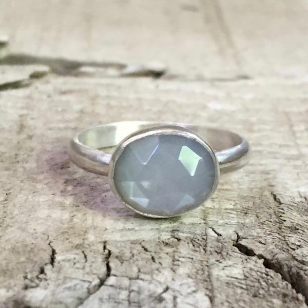 Stunning Elegant Oval Gray Faceted Moonstone Sterling Silver Ring | Moonstone Ring | Elegant Ring | Birthstone Ring | June Birthday