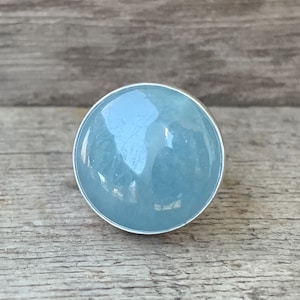 Large Round Blue Aquamarine Sterling Silver Ring Made to Order Ring March Birthstone Ring Blue Stone Ring Gifts for Her Boho image 1