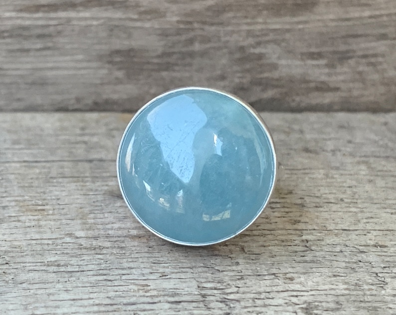 Large Round Blue Aquamarine Sterling Silver Ring Made to Order Ring March Birthstone Ring Blue Stone Ring Gifts for Her Boho image 1