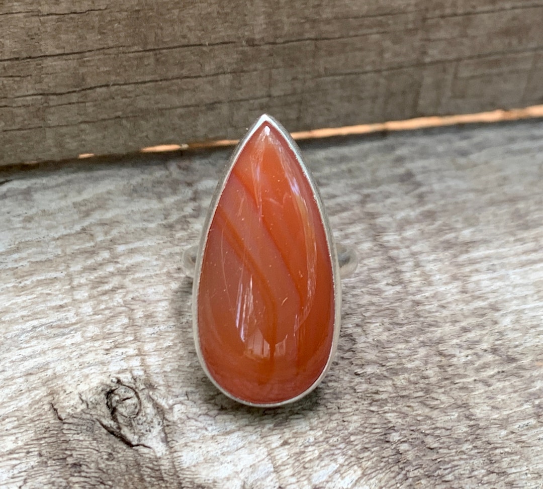 Ring Shape Red Large Teardrop or Pear Shaped Red Orange Jasper Sterling Silver Ring ...