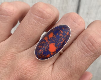 Large Oval Blue and Orange Turquoise Sterling Silver Ring | Large Oval Blue and Orange Stone | Boho | Made to Order