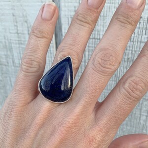 Large Teardrop or Pear Shaped Navy Blue Lapis Lazuli Sterling Silver Ring Size | Large Blue Stone Ring | Boho Ring | Gifts for Her