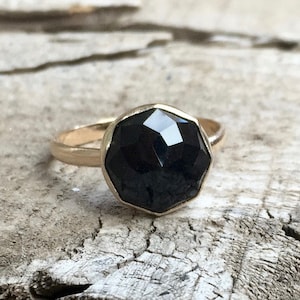 Elegant Cube Cut Geometric Black Onyx 14 Karat Gold Ring Onyx Gold Ring Labradorite Ring Carnelian Ring Lapis Ring Gold Ring image 1